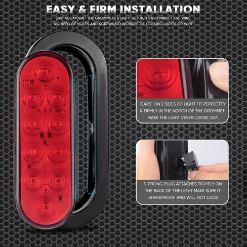 T6 4PCS 6 "أحمر بيضاوي LED ضوء مقطورة مع سطح جبل المقابس جروميت 3 دبوس التوصيل IP65 مقاوم للماء الخلفي تشغيل إيقاف الفرامل بدوره أضواء الذيل عدة أضواء مقطورة البحرية لقارب RV شاحنة جيب حافلة in Kuwait