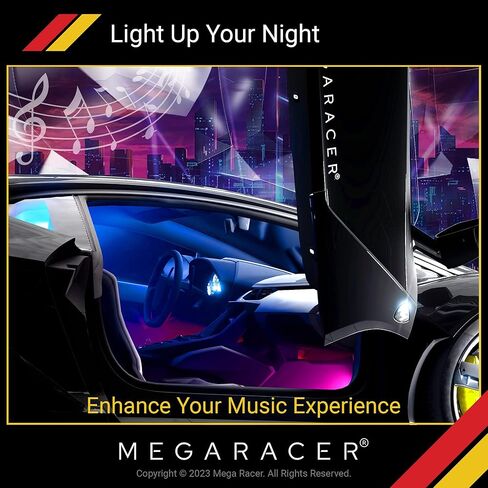 مصابيح LED Mega Racer للجزء الداخلي للسيارة - 48 شريحة LED RGB أكثر من 16 مليون لون قابل للتخصيص، ومزامنة الموسيقى و27 تأثيرًا مقاومًا للماء، متوافق مع iPhone Android، شاحن سيارة DC 12V in Saudi Arabia