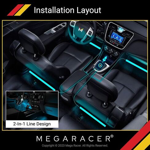مصابيح LED Mega Racer للجزء الداخلي للسيارة - 48 شريحة LED RGB أكثر من 16 مليون لون قابل للتخصيص، ومزامنة الموسيقى و27 تأثيرًا مقاومًا للماء، متوافق مع iPhone Android، شاحن سيارة DC 12V in Saudi Arabia