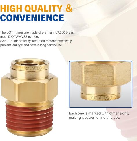 NIHAO 43 PCS Brass Air Brake Line Fittings with Tube Cutter, 1/2" 3/8" 1/4" Brass Union/Tee/Elbow/Straight Air Fittings Connectors, Push to Connect Fittings for Truck or Industrial Air System in Kuwait