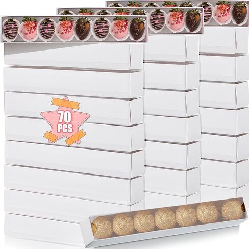 Rtteri 70 Pack 12x2.2x2 Inches Chocolate Strawberry Boxes Bulk Clear Macaron Boxes Truffle Boxes Candy Cookie Boxes Treat Gift Boxes with Window for Mother's Day Wedding Birthday Party Supplies in Saudi Arabia