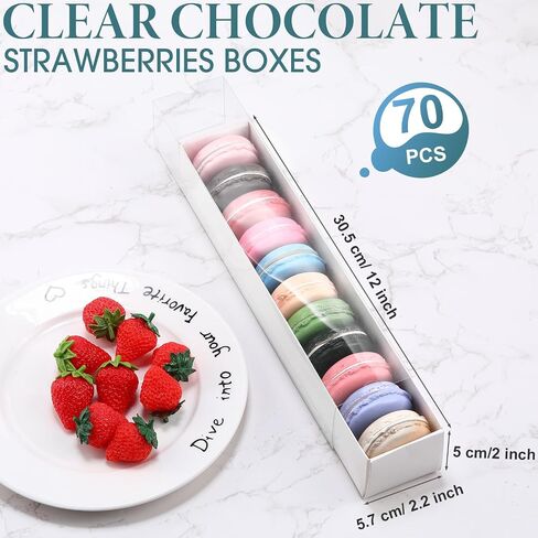 Rtteri 70 Pack 12x2.2x2 Inches Chocolate Strawberry Boxes Bulk Clear Macaron Boxes Truffle Boxes Candy Cookie Boxes Treat Gift Boxes with Window for Mother's Day Wedding Birthday Party Supplies in Saudi Arabia