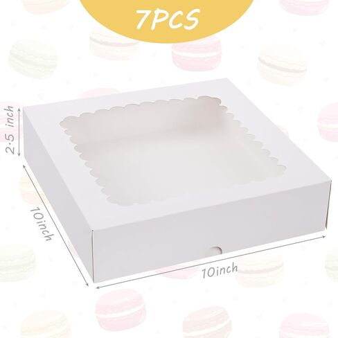 HANSGO 7 قطع من صناديق الفطائر، 10 × 10 × 2.5 بوصة، صناديق الدونات، صناديق مخبوزات بنية مع صناديق معالجة النوافذ، صناديق البسكويت للفطائر والمعجنات والكعك والكعك in Kuwait