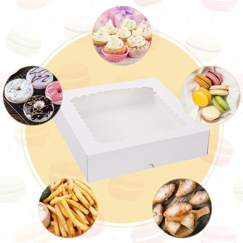 HANSGO 7 قطع من صناديق الفطائر، 10 × 10 × 2.5 بوصة، صناديق الدونات، صناديق مخبوزات بنية مع صناديق معالجة النوافذ، صناديق البسكويت للفطائر والمعجنات والكعك والكعك in Kuwait