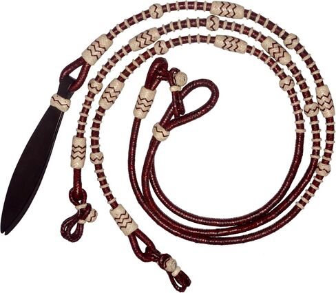 Chestnut/Burgundy/Maroon Raw Hide Hand Made Rope with Natural Knots Raw Hide Leather Horse Tack Hand-Braided Romal Romel Reins Hand Made MFN in Saudi Arabia