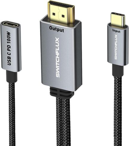 كابل USB C إلى HDMI مع شاحن PD | 4K USB من النوع C إلى HDMI مع منفذ شحن 100 وات، وسلك Thunderbolt 3/4 إلى HDMI المضفر متوافق مع سلسلة iPhone 15، وMacBook، وSteam Deck، والمزيد - 6FT in Kuwait