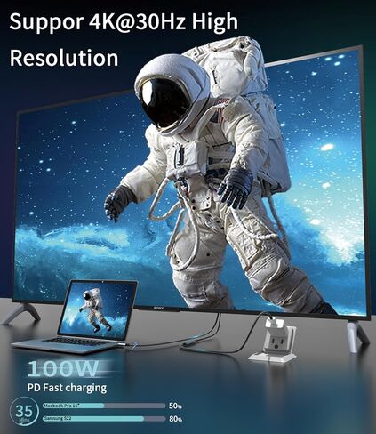 كابل USB C إلى HDMI مع شاحن PD | 4K USB من النوع C إلى HDMI مع منفذ شحن 100 وات، وسلك Thunderbolt 3/4 إلى HDMI المضفر متوافق مع سلسلة iPhone 15، وMacBook، وSteam Deck، والمزيد - 6FT in Kuwait