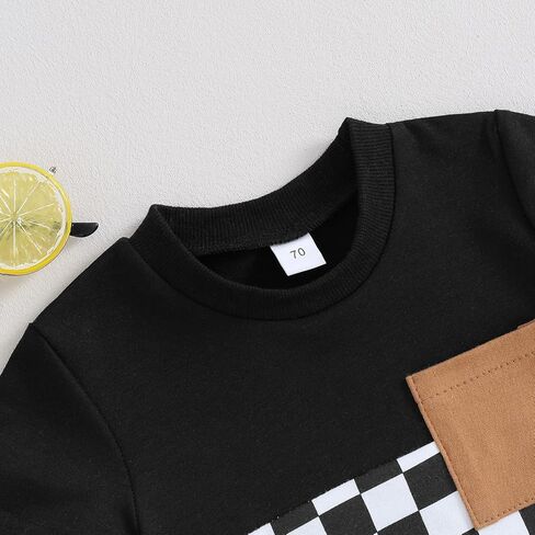 Newborn Baby Girl Boy Summer Clothes Checkered Plaid Short Sleeve T-Shirt Tops Shorts Set Color Block Outfit in Saudi Arabia