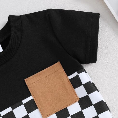 Newborn Baby Girl Boy Summer Clothes Checkered Plaid Short Sleeve T-Shirt Tops Shorts Set Color Block Outfit in Saudi Arabia