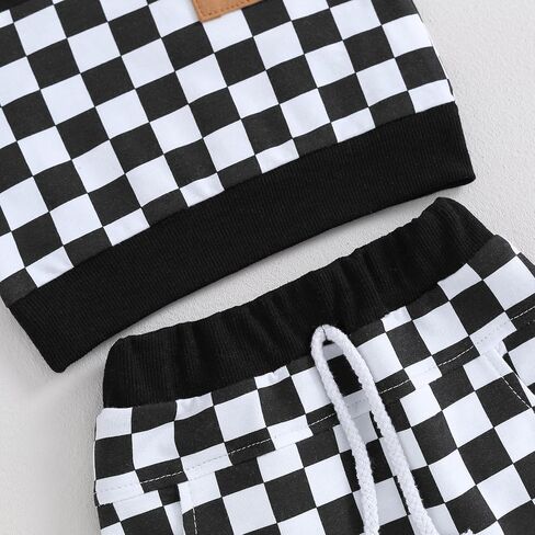 Newborn Baby Girl Boy Summer Clothes Checkered Plaid Short Sleeve T-Shirt Tops Shorts Set Color Block Outfit in Saudi Arabia