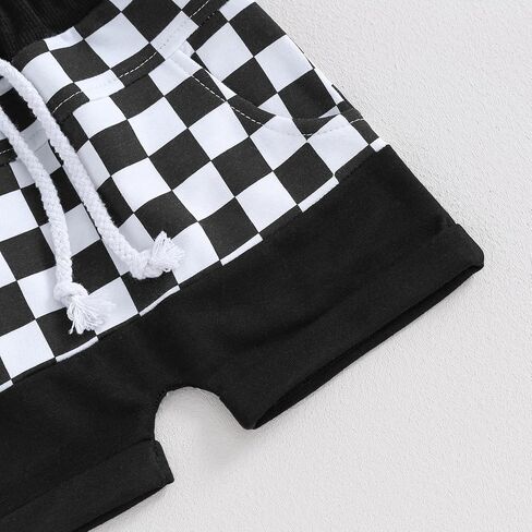 Newborn Baby Girl Boy Summer Clothes Checkered Plaid Short Sleeve T-Shirt Tops Shorts Set Color Block Outfit in Saudi Arabia