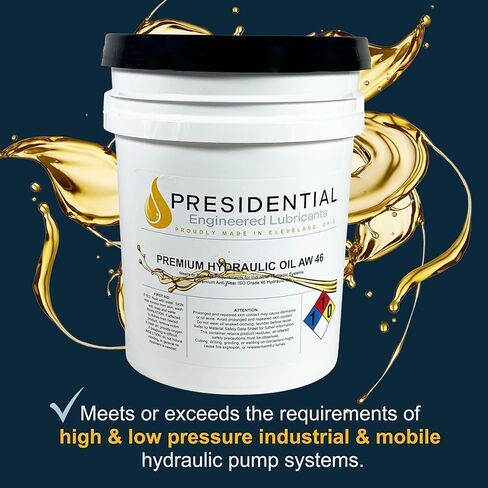Presidential Hydraulic Oil 46 - ISO AW 46 Hydraulic Fluid - Premium Oils & Fluids for Machine Rust and Corrosion Protection - Anti-Foam, Low Temperature Fluidity - Made in USA (5 Gallon Pail) in Saudi Arabia