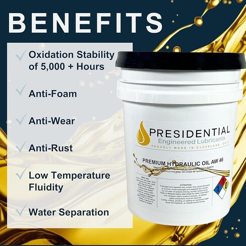Presidential Hydraulic Oil 46 - ISO AW 46 Hydraulic Fluid - Premium Oils & Fluids for Machine Rust and Corrosion Protection - Anti-Foam, Low Temperature Fluidity - Made in USA (5 Gallon Pail) in Saudi Arabia