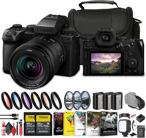 Panasonic Lumix S5 IIX Mirrorless Camera with 20-60mm Lens (DC-S5M2XKK) + 2 x 64GB Memory Card + Filter Kit + Color Filter Kit + Corel Photo Software + 2 x DMW-BLK22 Battery + Bag + Charger + More in Saudi Arabia