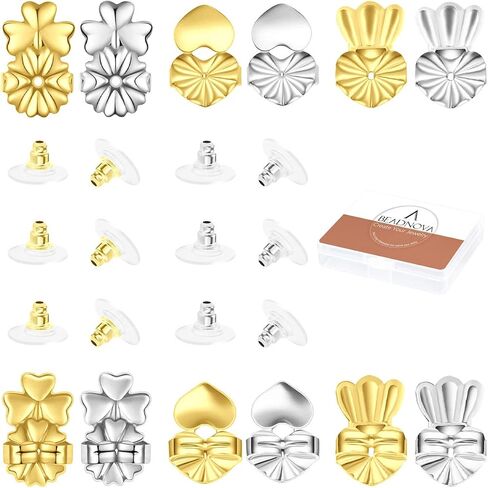 حلق خلفي من BEADNOVA Magic Earring Lifter للحلق المتدلي مع وسادة للقرط الثقيل (نمط القلب، مزيج 3 ألوان - مطلي بالذهب، فضي، ذهبي وردي) in Kuwait