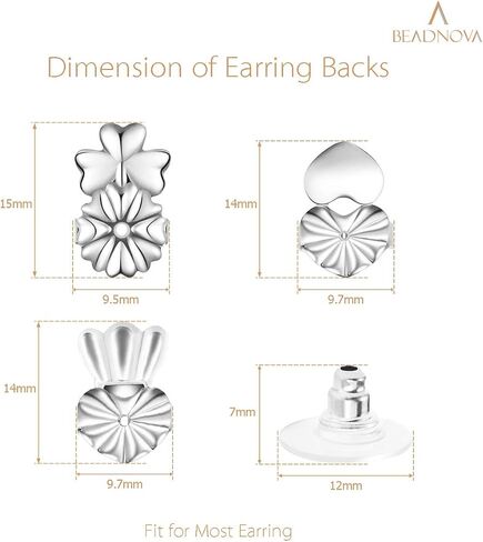 حلق خلفي من BEADNOVA Magic Earring Lifter للحلق المتدلي مع وسادة للقرط الثقيل (نمط القلب، مزيج 3 ألوان - مطلي بالذهب، فضي، ذهبي وردي) in Kuwait