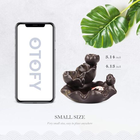 OTOFY حامل بخور مبخرة بتدفق خلفي مصنوع يدويًا مع 90 مخروط بخور + 50 مجموعة من أعواد البخور، زخرفة عطرية لتزيين المنزل وتمثال زينة الهدايا (سمكة بنية مزدوجة) in Kuwait