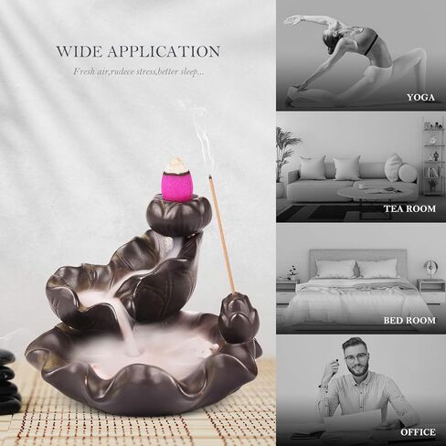 OTOFY حامل بخور مبخرة بتدفق خلفي مصنوع يدويًا مع 90 مخروط بخور + 50 مجموعة من أعواد البخور، زخرفة عطرية لتزيين المنزل وتمثال زينة الهدايا (سمكة بنية مزدوجة) in Kuwait