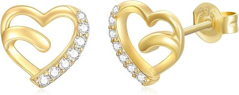 أقراط من الذهب عيار 14 قيراط للنساء أقراط على شكل قلب من الذهب الصلب مع AAAAA مكعب الزركون أقراط مجوهرات على شكل قلب أنيقة لذكرى عيد ميلادها وعيد الحب وعيد الأم in Kuwait