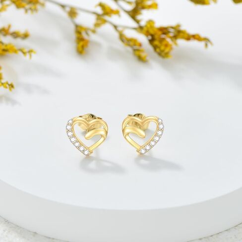 أقراط من الذهب عيار 14 قيراط للنساء أقراط على شكل قلب من الذهب الصلب مع AAAAA مكعب الزركون أقراط مجوهرات على شكل قلب أنيقة لذكرى عيد ميلادها وعيد الحب وعيد الأم in Kuwait