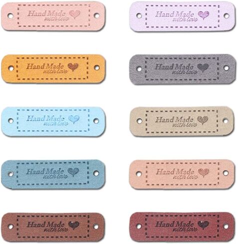 50 قطعة من علامات Borsgye المصنوعة من جلد البولي يوريثان، علامة منقوشة يدويًا من الجلد الصناعي، خياطة على ملصقات تزيين كروشيه، ملصقات حياكة DIY، حقائب جينز، أحذية، قبعة، إكسسوارات ملابس مع قلب - 10 ألوان in Kuwait