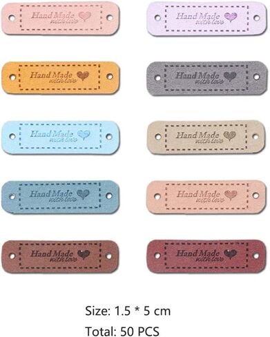 50 قطعة من علامات Borsgye المصنوعة من جلد البولي يوريثان، علامة منقوشة يدويًا من الجلد الصناعي، خياطة على ملصقات تزيين كروشيه، ملصقات حياكة DIY، حقائب جينز، أحذية، قبعة، إكسسوارات ملابس مع قلب - 10 ألوان in Kuwait