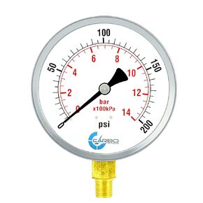 4" Pressure Gauge, Chrome Plated Steel Case, Dry, Vacuum -30Hg/30PSI, Lower Mount 1/4" NPT