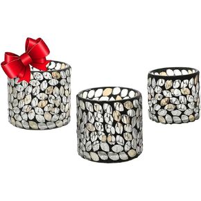 Shop LC Set of 3 Votive Candle Holders for Table Centerpiece Mosaic Pattern Blue and Green Tealight Glass Party Dining Room Moroccan Decor Gifts Birthday Gifts