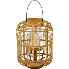The Novogratz Bamboo Handmade Decorative Candle Lantern with Handle, 13" x 13" x 18", Brown