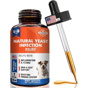 Natural Dog Yeast Infection Anti Itch Treatment - Itchy Ears, Skin & Allergy Symptoms Relief - Reduces Inflammation & Relieves Irritation - Herbal Medicine Supplement Drops - Made in USA