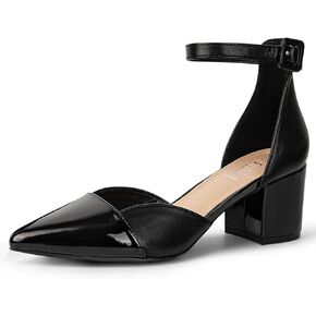 MUSSHOE Women's Pumps Ankle Strap Cap Toe Flats Pointed Closed Toe Heels for Women Comfortable Heels Dress Shoes Work Heels