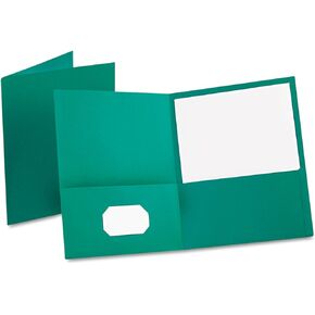 Oxford 57555 Twin-Pocket Folder, Embossed Leather Grain Paper, Teal, 25/Box