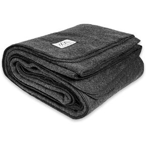 Thermal Emergency Wool Blanket, 76" x 96" Oversized Twin for Cold Weather Outdoor Camping, Car Travel - Hypoallergenic, Fire, Odor, and Shrink-Resistant - 80% Wool Blend