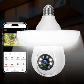 3MP Light Bulb Security Camera with big light bulb,2.4GHz-Security Cameras Wireless Outdoor 355° Light Bulb Camera Outdoor with Human Detection&Auto Tracking,Color Night Vision,Siren Alarm,2-Way Talk