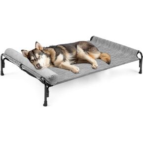 Veehoo Large Elevated Dog Bed, Raised Dog Cot Bed with One-Sided Removable Headrest Bolster, Outdoor Dog Bed for Extra Large Dogs, Dog Hammock Bed Off Ground, Breathable Anti-Slip, XL, CWC2204B