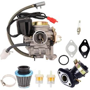 RYTIME 50CC Carburetor GY6 Fit for 49cc 50cc 139QMA 139QMB PD18J 4 Stroke Carb Engines Taotao Baja Roketa Sunl Kazuma Kymco Chinese Scooter Moped Atv Gokart with Manifold Intake