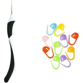 addi Knitting Needles Crochet Hook Swing 6.25 inch (16cm) Size US J (6.0mm) Bundle with 10 Artsiga Crafts Stitch Markers