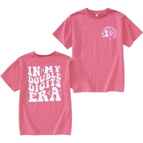IZYJOY in My Double Digits Era Shirts Girls 10th Birthday T-Shirts 10 Years Old Birthday Party Short Sleeve Summer Tee Tops
