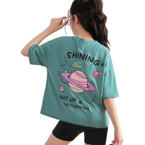 WDIRARA Girl's Oversized Drop Shoulder Cartoon Print Tee Summer Half Sleeve Crewneck T Shirt