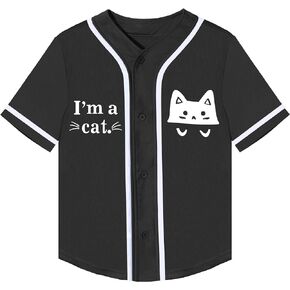 Kids Baseball Jersey Toddler Cute Cat Print T-Shirt Girls Casual Personalized Button Down Baseball Shirt Birthday Gift