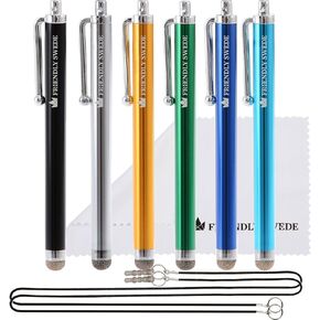 The Friendly Swede Set of 6 Micro-Knit Hybrid Fiber Tip Universal Capacitive Stylus Pens for Touch Screens, Stylus Pen for iPad, iPad Pen, iPad Stylus - Hot Pink/Aqua Blue/Green/Dark Blue/Red/Purple