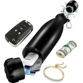Diversion Safe Water Bottle - Stainless Steel Bottle Safe Box with Hidden Compartment for Cards, Keys, Cash, and Valuables - Insulated Bottle for Hot and Cold Drinks - 18 Ounces