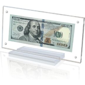 Dollar Bill Frame Display Acrylic Dollar Bill Holder for Collectors Currency Frame Display Case Double-Sided Transparent Ticket Banknotes Stamp Photo Protector (Transparent-1)