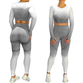 Women's Fitness Clothing Outfit and Yoga Workout Set Crop Top and High Waisted Leggings Ombre Gradient 2 Piece Set