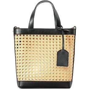 حقيبة راتان منسوجة للنساء من جلد البولي يوريثان المثقوب حقيبة يد صيفية بمقبض علوي برباط in Kuwait