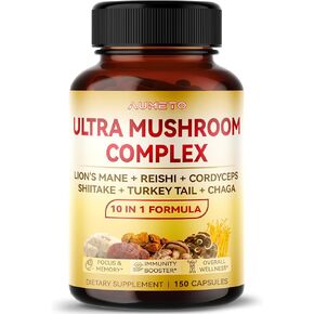 ULTRA MUSHROOM COMPLEX 10 in 1 Formula - with Lion's Mane Reishi Cordyceps Shiitake Turkey Tail Chaga (150 count (pack of 1))