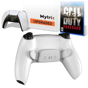 Mytrix Customized Controller with 2 Remappable Paddles for PlayStation 5 (PS5), Programmable Back Buttons with Fast Turbo Auto-Fire, 3 Setup Saving Slots Onboard Switch - White, with COD Vanguard Disc in Kuwait