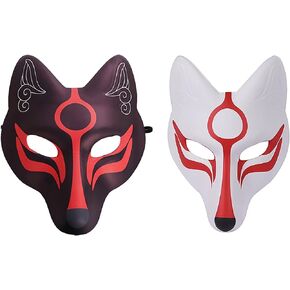 GabeFish Fox Mask for Cosplay, White Black Anime Halloween Face Cover, Breathable Full Face Animal Masquerade Black/White