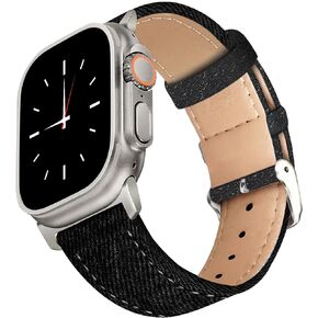 beu1st Denim Leather Band for Apple Watch Band 41mm 40mm 38mm 44mm 45mm 42mm 49mm, Soft Hybrid Bracelet Strap for iWatch Bands Series Ultra/9/SE/8/7/6/5/4/3/2/1 Women Men