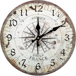 Nautical Wall Clock - 12 inch Silent Non-Ticking Wooden Quartz Battery Operated Vintage Wall Clocks, Steampunk Decor, Country Rustic Style Decor for Living Room, Kitchen, Home, Bedroom
